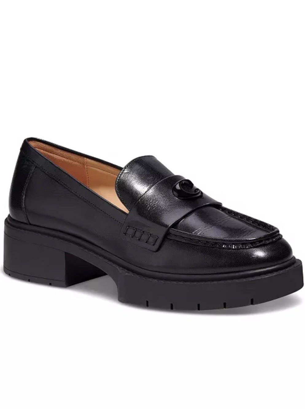 NWT Coach Leah Black Leather Platform Loafer - Picture 4 of 16